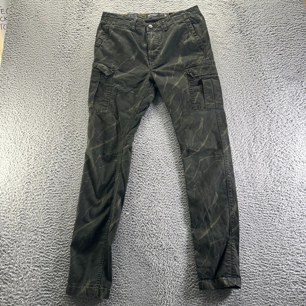 Superdry 04 Pant Mens 30x32 Green Camo Cotton Cargo Slim Fit Straight Workwear